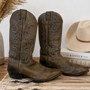 Justin 2306 Mens Brown Gray Leather Western Cowboy Boots Pointed Toe Size 9.5 D